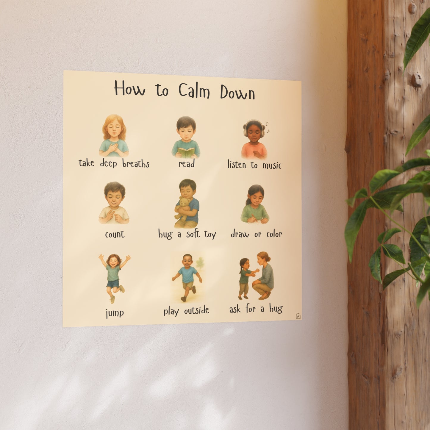 Calming Techniques Poster for Kids - Realistic Emotional Awareness Tool | Calm Down Corner | Coping Strategies Wall Art | Montesorri