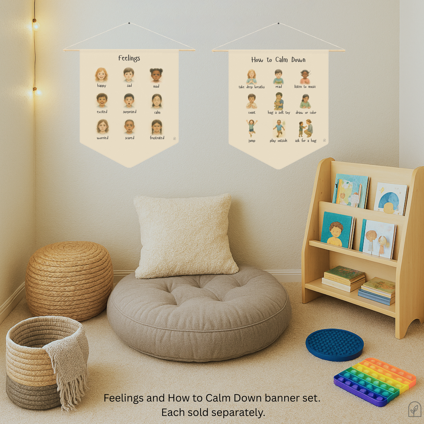 Calming Techniques Poster Banner for Kids - Realistic Emotional Awareness Tool | Calm Down Corner | Coping Strategies Wall Art | Montesorri