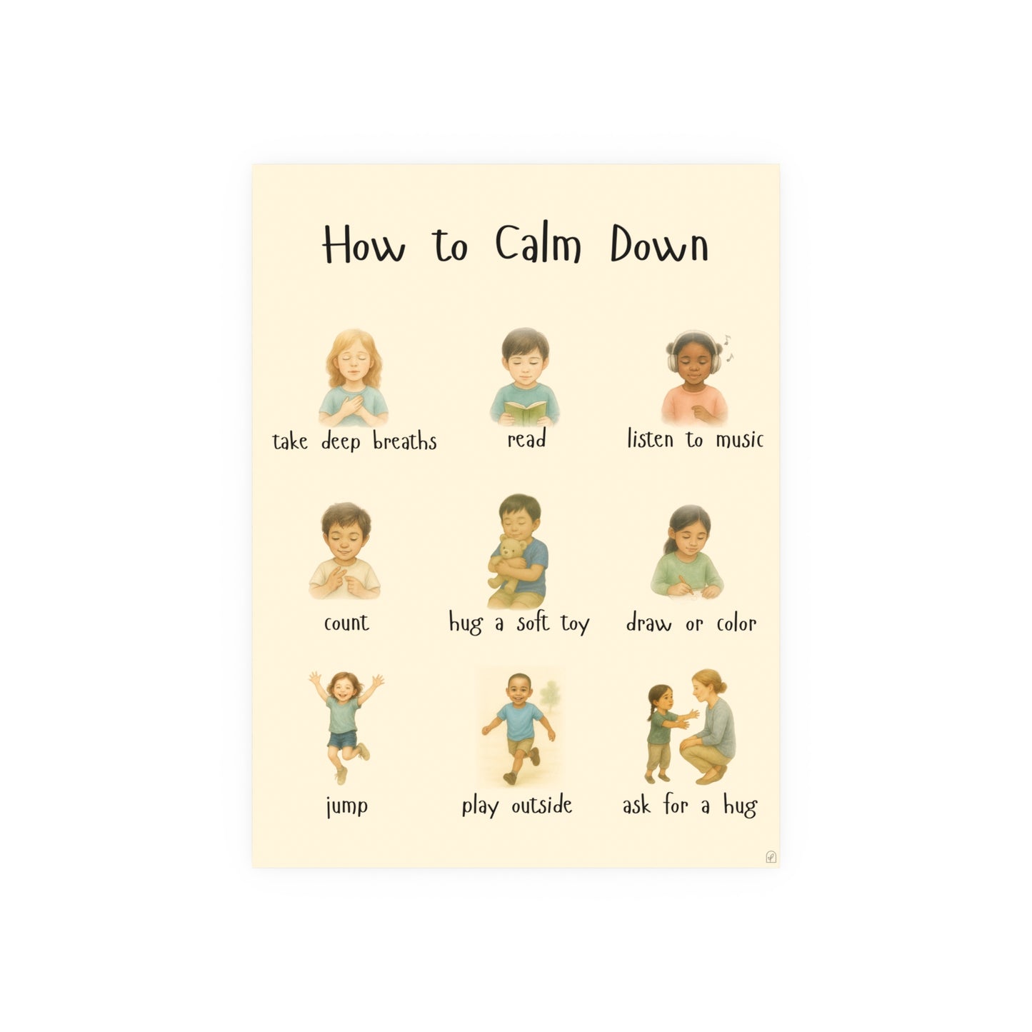Calming Techniques Poster for Kids - Realistic Emotional Awareness Tool | Calm Down Corner | Coping Strategies Wall Art | Montesorri