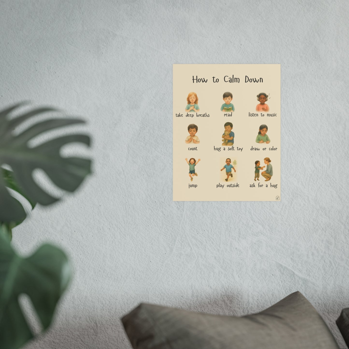 Calming Techniques Poster for Kids - Realistic Emotional Awareness Tool | Calm Down Corner | Coping Strategies Wall Art | Montesorri