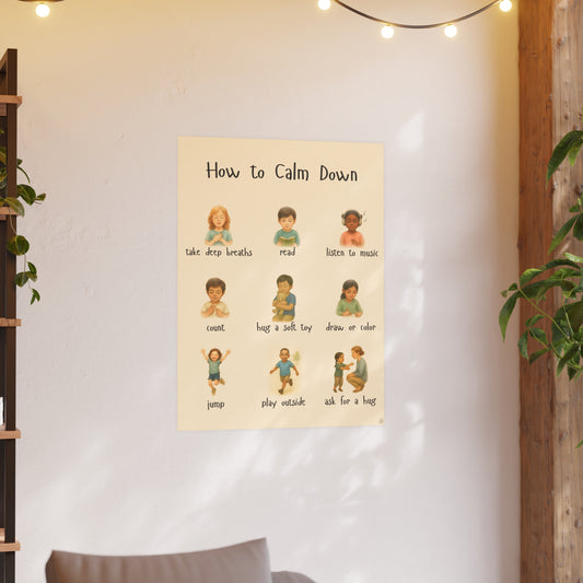 Calming techniques poster for kids listing self-regulation strategies