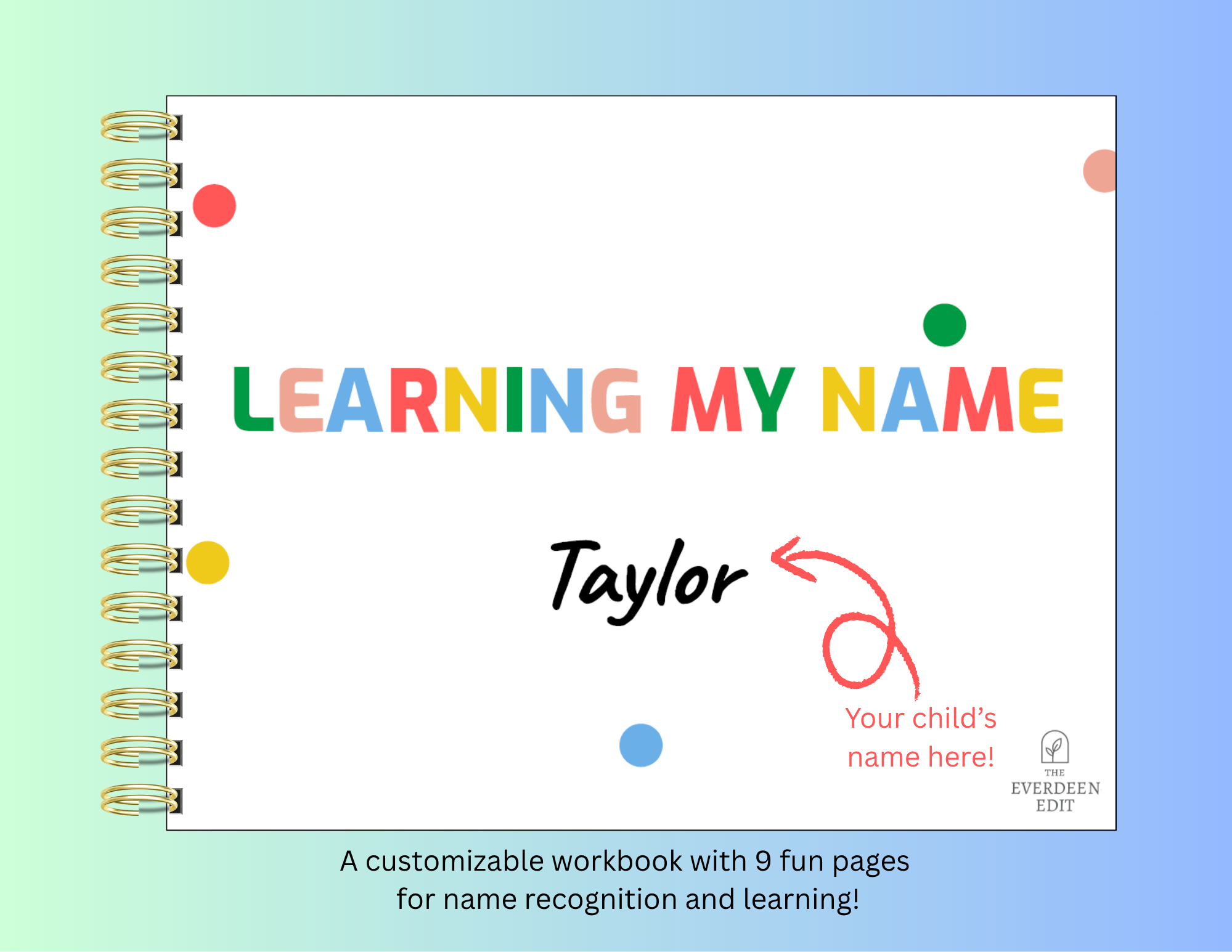 Personalized name workbook pages with letter tracing and recognition activities
